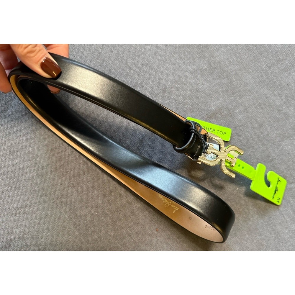 Sam Edelman Black Leather Belt Womens Medium Gold Double E Buckle